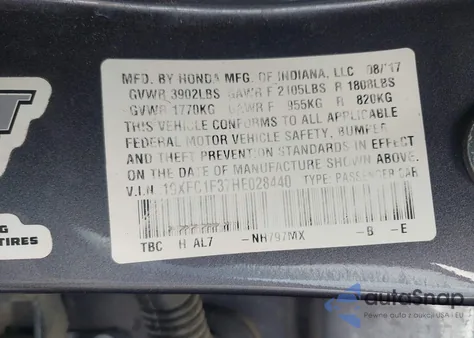 2017 Honda Civic Ex-T from USA, damaged, VIN 19XFC1F37HE028440